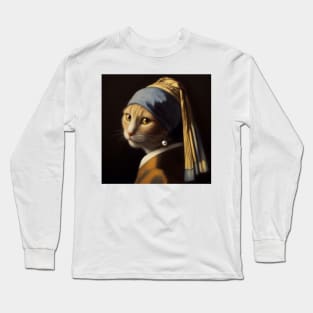 Cat with a Pearl Earring Long Sleeve T-Shirt